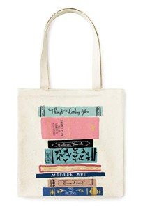 kate spade new york Cute Canvas Tote Bag for Women, Canvas Beach Bag, Book Tote with Pocket, Stack of Classics