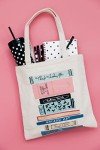 kate spade new york Cute Canvas Tote Bag for Women, Canvas Beach Bag, Book Tote with Pocket, Stack of Classics