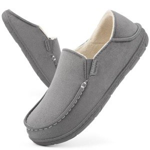 FamilyFairy Women's Microsuede Moccasin Slippers Cozy Memory Foam House Shoes for Indoor Outdoor Gray, 9