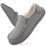 FamilyFairy Women's Microsuede Moccasin Slippers Cozy Memory Foam House Shoes for Indoor Outdoor Gray, 9