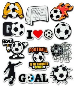 12PCS Soccer Shoe Charms for Croc Bubble Slides Clogs Sandals, Sports Shoe Accessories Decorations for Men Boys Girls Women Teens Adults