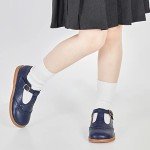 Kiderence Toddler Girls Mary Jane Dress Shoes Little Girls School Oxford Navy Blue Flats Size 8