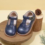 Kiderence Toddler Girls Mary Jane Dress Shoes Little Girls School Oxford Navy Blue Flats Size 8