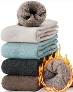 ProEtrade Merino Wool Socks Thermal Warm Winter Thick Hiking Boot Cabin Crew Cozy for Women Ladies Gift Stocking Stuffer Work Comfy Socks 5 Pack (Mixed)