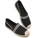 BABUDOG Womens Espadrilles Breathable Flats Shoes Mesh Slip on Loafers Soft White Flats(Black.US11)