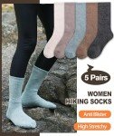 ProEtrade Merino Wool Socks Thermal Warm Winter Thick Hiking Boot Cabin Crew Cozy for Women Ladies Gift Stocking Stuffer Work Comfy Socks 5 Pack (Mixed)