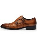 FRASOICUS Men ’s Dress Shoes Genuine Leather Single Monk Strap Slip-On Shoes for Formal Occasions 10 Brown