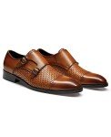 FRASOICUS Men ’s Dress Shoes Genuine Leather Single Monk Strap Slip-On Shoes for Formal Occasions 10 Brown