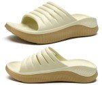 KuaiLu Womens Recovery Sandals Comfortable Plantar Fasciitis Arch Support Ladies Orthopedic Running Sport Slides Open Toe Slip On Thick Athletic Cushion Slippers Summer Beach Sandles Beige 7.5