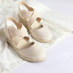 mysoft Women's Closed Toe Crisscross Elastic Ankle Strap Platform Espadrille Wedge Sandals
