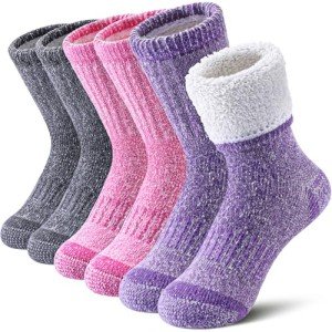 LINEMIN Kids Merino Wool Hiking Socks Boys Girls Winter Warm Thick Thermal Boot Thick Cushion Snowboarding Socks 3 Pairs (4-7 Years, purple/Pink/Gray)