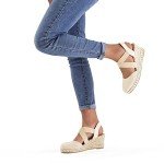 mysoft Women's Closed Toe Crisscross Elastic Ankle Strap Platform Espadrille Wedge Sandals
