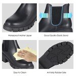 Athlefit Women's Chelsea Boots Fashion Lug Sole Chunky Heel Slip on Elastic Ankle Black Booties Size 6