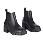 Athlefit Women's Chelsea Boots Fashion Lug Sole Chunky Heel Slip on Elastic Ankle Black Booties Size 6