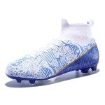 curunect Soccer Cleats Mens Women High-top Spikes AG Football Boots Outdoor Professional Training Futsal Soccer Shoes for Big Boys, Blue/White/Gold, US Men 8