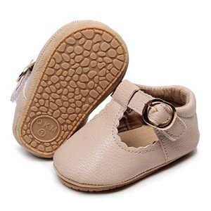 HONGTEYA Infant Baby Girls Mary Jane Flats Non Slip for Toddler First Walkers Soft Sole PU Leather Crib Shoes Sneaker Wedding Party Christmas Princess Dress Shoes Baby Moccasins Girls