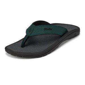 OLUKAI Ohana Men's Beach Sandals, Quick-Dry Flip-Flop Slides, Water Resistant & Lightweight, Compression Molded Footbed & Ultra-Soft Comfort Fit, Deep Green/Dark Shadow, 11