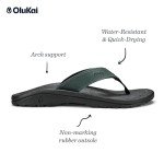 OLUKAI Ohana Men's Beach Sandals, Quick-Dry Flip-Flop Slides, Water Resistant & Lightweight, Compression Molded Footbed & Ultra-Soft Comfort Fit, Deep Green/Dark Shadow, 11
