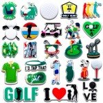 Xaldrichasta 25Pcs Golf Shoe Charms for Clog Different Matching Sandals Wristbands Bracelets, Sports Ball Shoe Charms Decorations (Golf)