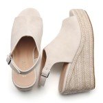 Tilocow Beige Espadrilles Wedges for Women Open Toe Ankle Strap Platform Dressy Casual Sandals Travel Slides Size 8