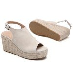 Tilocow Beige Espadrilles Wedges for Women Open Toe Ankle Strap Platform Dressy Casual Sandals Travel Slides Size 8