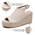 Tilocow Beige Espadrilles Wedges for Women Open Toe Ankle Strap Platform Dressy Casual Sandals Travel Slides Size 8