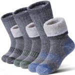 LANLEO Kids Merino Wool Hiking Socks Boys Girls Winter Thermal Warm Thick Cozy Cushion Boot Crew Socks 3 Pairs Wool Socks A,8-12 Year Old