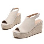 Tilocow Beige Espadrilles Wedges for Women Open Toe Ankle Strap Platform Dressy Casual Sandals Travel Slides Size 8
