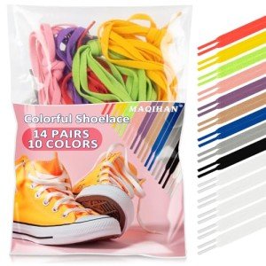 MAQIHAN Colorful Shoelace - 14 Pairs Colored Shoe Laces Shoe Strings Basketball Shoe Laces Tennis Shoe Laces 55" Flat Shoe Laces For Sneakers And Boots