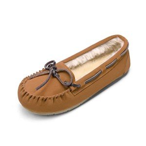 DREAM PAIRS Women's Faux Fur Cozy House Slippers Suede Leather Moccasin Shoes for Indoor and Outdoor Wear,Size 8,TAN,SHOZIE-01