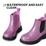 K KomForme Girls Glitter Ankle Boots Side Zipper Chelsea Booties Lug Sole (Toddler/Little Kids/Big Kids)