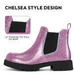 K KomForme Girls Glitter Ankle Boots Side Zipper Chelsea Booties Lug Sole (Toddler/Little Kids/Big Kids)
