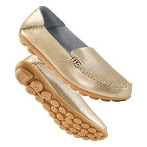 DUOYANGJIASHA Women's Comfortable Loafers Casual Round Toe Moccasins Wild Driving Flats Soft Walking Shoes Women Slip On Gold