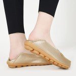 DUOYANGJIASHA Women's Comfortable Loafers Casual Round Toe Moccasins Wild Driving Flats Soft Walking Shoes Women Slip On Gold