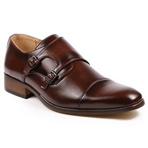 Metrocharm MC103 Men's Double Monk Strap Cap Toe Slip On Loafers Dress Shoes (12, Dark Brown)