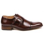 Metrocharm MC103 Men's Double Monk Strap Cap Toe Slip On Loafers Dress Shoes (12, Dark Brown)