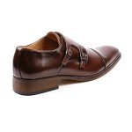 Metrocharm MC103 Men's Double Monk Strap Cap Toe Slip On Loafers Dress Shoes (12, Dark Brown)