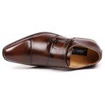 Metrocharm MC103 Men's Double Monk Strap Cap Toe Slip On Loafers Dress Shoes (12, Dark Brown)