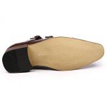 Metrocharm MC103 Men's Double Monk Strap Cap Toe Slip On Loafers Dress Shoes (12, Dark Brown)