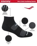 Saucony mens Multi-pack Mesh Ventilating Comfort Fit Performance Quarter (6 & 12 Pairs) Running Socks, Black Pairs), Shoe Size 8-12 US