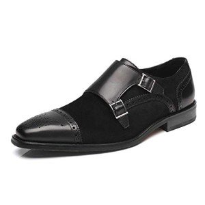 La Milano Mens Leather and Suede Double Monk Strap Loafer Dress Shoes