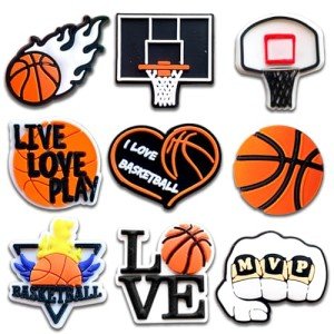9Pcs Basketball Shoe Charms for Clog Sandals Bracelets Decoration, Sports Ball Charms (Basketball)