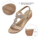 SHIBEVER Women's Beige Flower Wedge Sandals