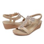 SHIBEVER Women's Beige Flower Wedge Sandals