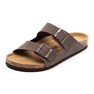FITORY Men’s Brown Leather Buckle Sandals, Size 9-9.5