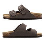FITORY Men’s Brown Leather Buckle Sandals, Size 9-9.5