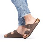 FITORY Men’s Brown Leather Buckle Sandals, Size 9-9.5