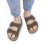 FITORY Men’s Brown Leather Buckle Sandals, Size 9-9.5