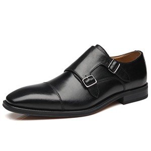 La Milano Mens Double Monk Strap Slip on Loafer Cap Toe Leather Oxford Formal Business Casual Comfortable Dress Shoes for Men