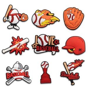 YLOKO Sports Shoe Charms, 9PCS Baseball Shoe Charm, Boys Shoe Decoration Accessories, PVC Shoe Charms for Clogs Sandals Kids Party Favor